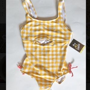Girls gingham one piece swimsuit yellow L